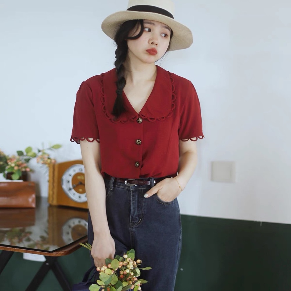 Women Cute Red Babydoll Top